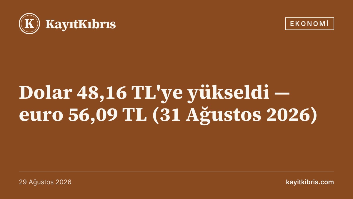 Dolar 48,16 TL'ye yükseldi — euro 56,09 TL (31 Ağustos 2026)