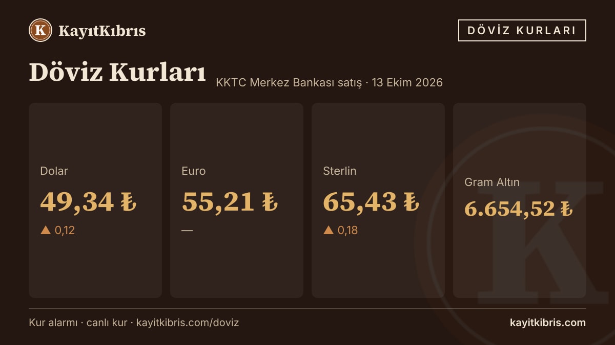 Dolar 49,34 TL'ye yükseldi — euro 55,21 TL (13 Ekim 2026)