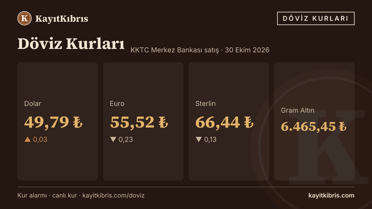 Dolar 49,79 TL'ye yükseldi — euro 55,52 TL (30 Ekim 2026)