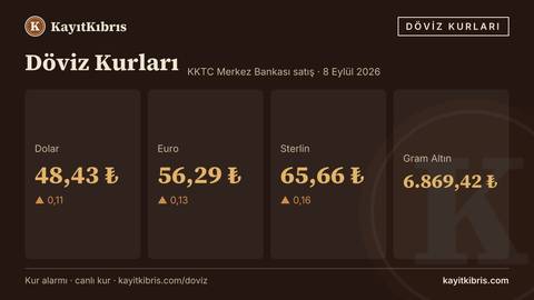 Dolar 48,43 TL'ye yükseldi — euro 56,29 TL (8 Eylül 2026)