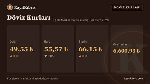 Dolar 49,55 TL'ye yükseldi — euro 55,57 TL (20 Ekim 2026)